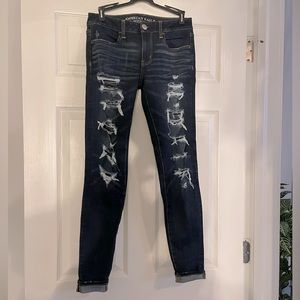 American Eagle Dark Wash Ripped Jegging Jeans